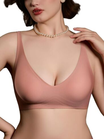 Womens Deep-V Wireless Jelly Bra, Supportive No Underwire Bra, T-Shirt Push Up Bralettes Plunge, Full-Cup Seamless Bra in Kuwait