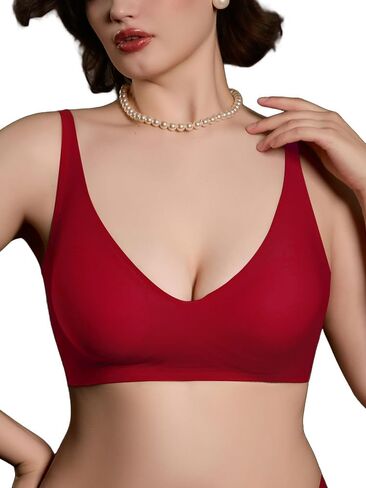Womens Deep-V Wireless Jelly Bra, Supportive No Underwire Bra, T-Shirt Push Up Bralettes Plunge, Full-Cup Seamless Bra in Kuwait