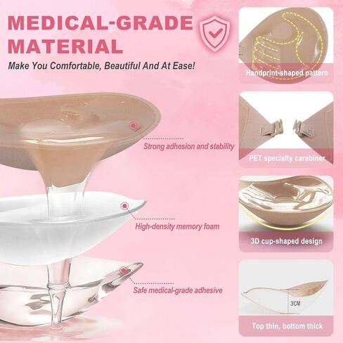 Sticky Bras Push Up Strapless Bra with Medical Grade Adhesive, Clear Strap Bras for Women Backless Invisible Bra in Saudi Arabia