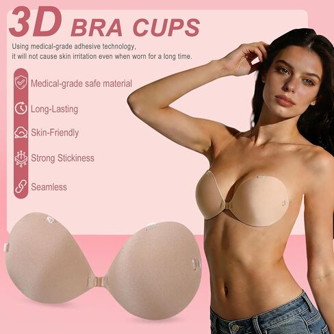 Sticky Bras Push Up Strapless Bra with Medical Grade Adhesive, Clear Strap Bras for Women Backless Invisible Bra in Saudi Arabia
