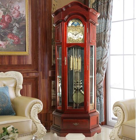 Standing Grandfather Clock Wooden Mantel Clock, Vintage Unique Silent Imitation Mechanical Gear Home Decor Bedroom Ornaments with Pure Copper Inner Frame Home Decor in Saudi Arabia