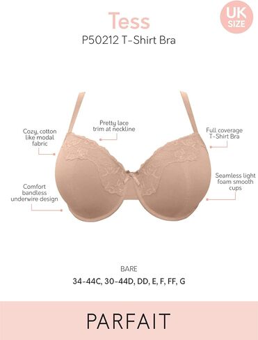 PARFAIT Tess Women's Wired Cotton-Like Lace Accent Everyday T-Shirt Bra Style P50212-Bare-30FF in Kuwait
