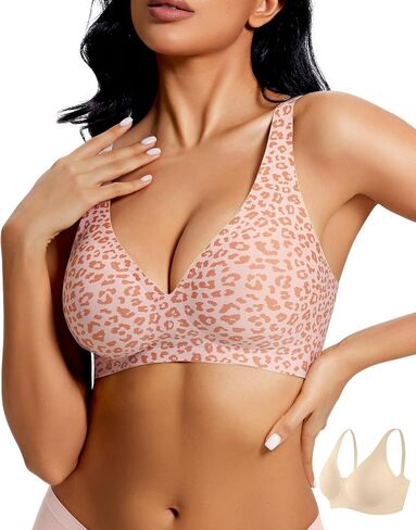 Women Seamless Jelly Bra 2 Packs, Wireless Push Up Bralette, Deep V Invisible Comfort T-Shirt Bra No Underwire Bras in Saudi Arabia