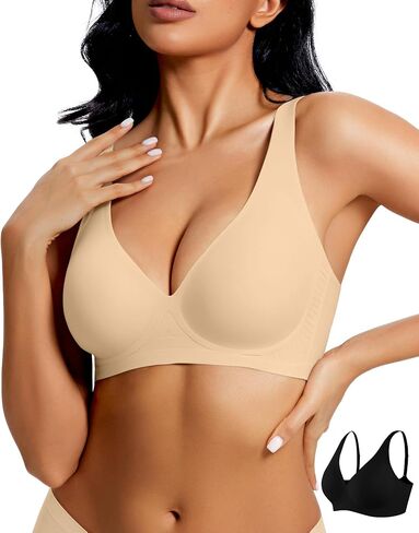 Women Seamless Jelly Bra 2 Packs, Wireless Push Up Bralette, Deep V Invisible Comfort T-Shirt Bra No Underwire Bras in Saudi Arabia