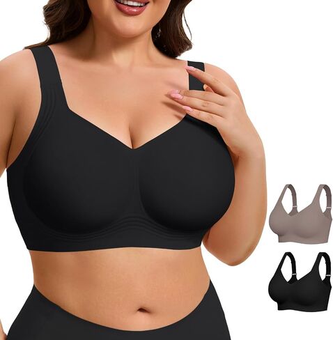 2 Pack Bras for Women Wireless Supportive Full Coverage No Underwire Seamless Push Up Jelly Plus Size Bra for Older Women in Saudi Arabia