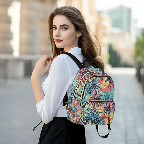 ALAZA Hawaiian Palm Colorful Small Backpack Purse for Women Travel Bag Lightweight Shoulder Bag Fashion Daypack in Kuwait