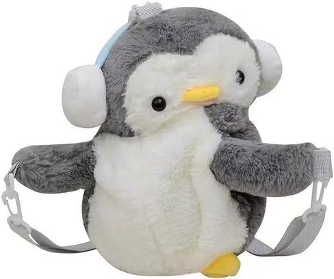 Cute Plush Penguin Shoulder Messenger Bag, Plush Penguin Crossbody Bag, Stuffed Animal Backpack for Women in Saudi Arabia