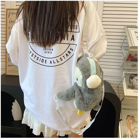 Cute Plush Penguin Shoulder Messenger Bag, Plush Penguin Crossbody Bag, Stuffed Animal Backpack for Women in Saudi Arabia