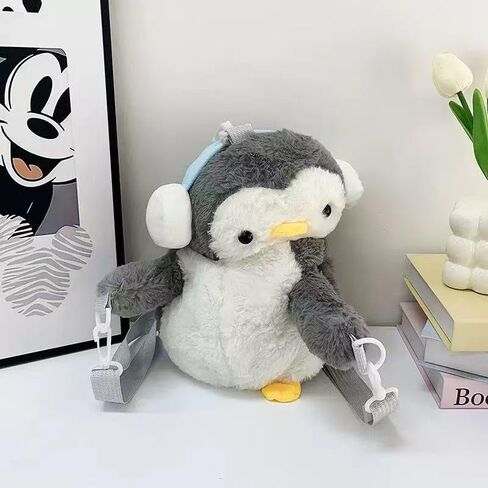 Cute Plush Penguin Shoulder Messenger Bag, Plush Penguin Crossbody Bag, Stuffed Animal Backpack for Women in Saudi Arabia