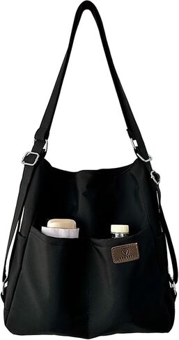 NOTAG Casual Backpack Purse for Women Shoulder Bag Waterproof Nylon Tote Multi-Pockets Handbag 2-in-1 Backpack Travel Work (Black) in Saudi Arabia
