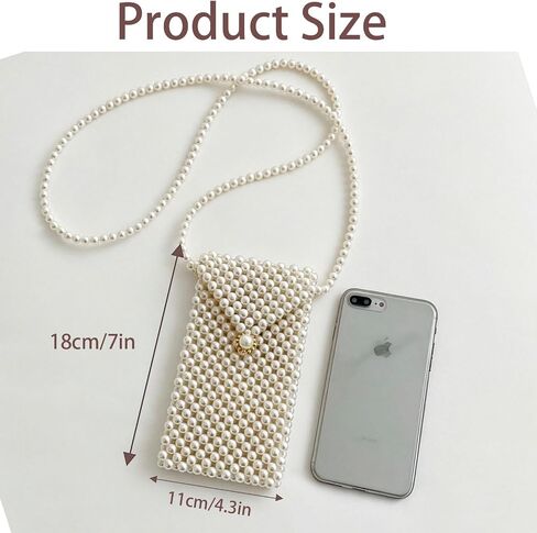 Luxury Women's White Pearl Clutch Bag, Artificial Pearl Beaded Chain Bag Purse Handmade Evening Bags for Party Wedding Bridal Party Travel Prom 7x4.3in in Kuwait