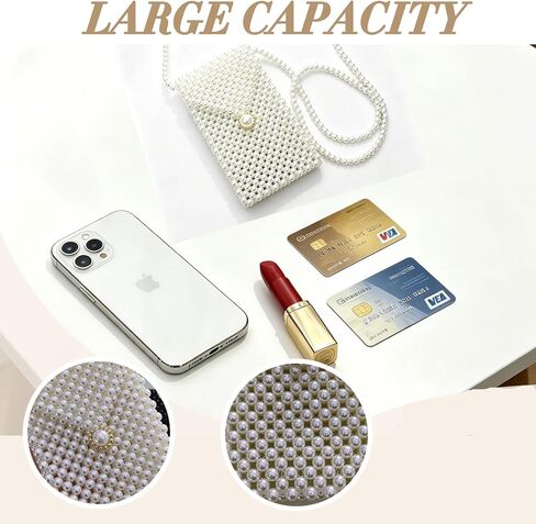 Luxury Women's White Pearl Clutch Bag, Artificial Pearl Beaded Chain Bag Purse Handmade Evening Bags for Party Wedding Bridal Party Travel Prom 7x4.3in in Kuwait