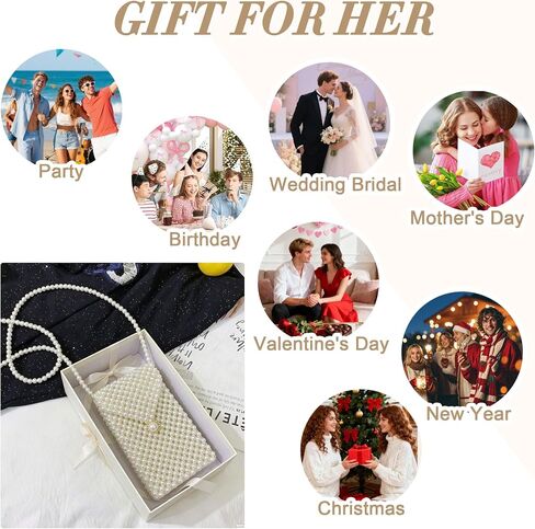 Luxury Women's White Pearl Clutch Bag, Artificial Pearl Beaded Chain Bag Purse Handmade Evening Bags for Party Wedding Bridal Party Travel Prom 7x4.3in in Kuwait