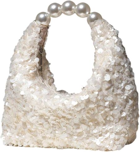Floerns Women's Sequin Evening Bag Dumpling Clutch Purse Pearl Beaded Wedding Guest Party Handbag in Kuwait