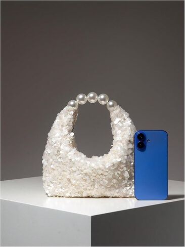 Floerns Women's Sequin Evening Bag Dumpling Clutch Purse Pearl Beaded Wedding Guest Party Handbag in Kuwait