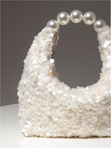 Floerns Women's Sequin Evening Bag Dumpling Clutch Purse Pearl Beaded Wedding Guest Party Handbag in Kuwait