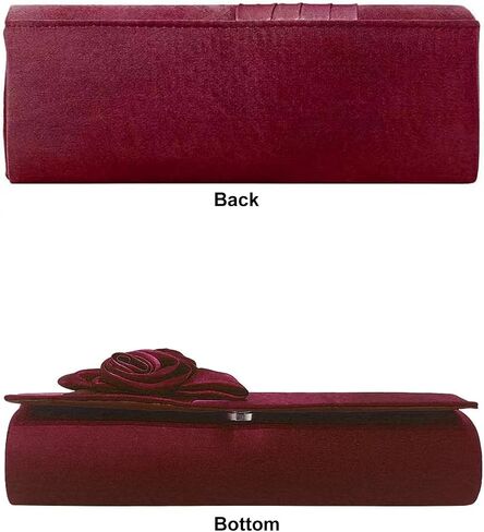 Mini Long Burgundy Satin Evening Clutch with 3D Flower Detail,Small Rectangular Handbag with Chain Strap for Formal Events Weddings（Wine Red in Saudi Arabia