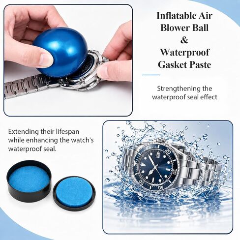 8 Pcs Watch Cleaning Kit includes Watch Cleaning Putty, Movement Cover, Waterproof Gasket Paste, Case Open Ball, Air Blower Blaster, Cushion Repair Tools for Watchmaker Watches & Jewelry Care Repair in Kuwait