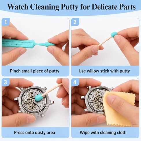 8 Pcs Watch Cleaning Kit includes Watch Cleaning Putty, Movement Cover, Waterproof Gasket Paste, Case Open Ball, Air Blower Blaster, Cushion Repair Tools for Watchmaker Watches & Jewelry Care Repair in Kuwait