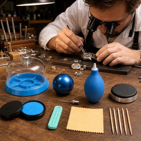 8 Pcs Watch Cleaning Kit includes Watch Cleaning Putty, Movement Cover, Waterproof Gasket Paste, Case Open Ball, Air Blower Blaster, Cushion Repair Tools for Watchmaker Watches & Jewelry Care Repair in Kuwait