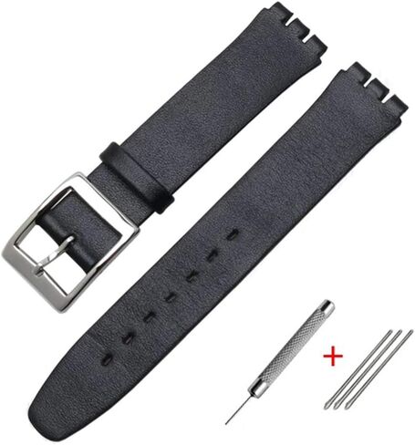 Swatch Smooth Grain Cow Leather Stainless Steel Buckle Watch Band Strap with Tool Watch Width 17mm Replacement for Men's Swatch in Saudi Arabia