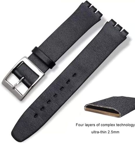 Swatch Smooth Grain Cow Leather Stainless Steel Buckle Watch Band Strap with Tool Watch Width 17mm Replacement for Men's Swatch in Saudi Arabia