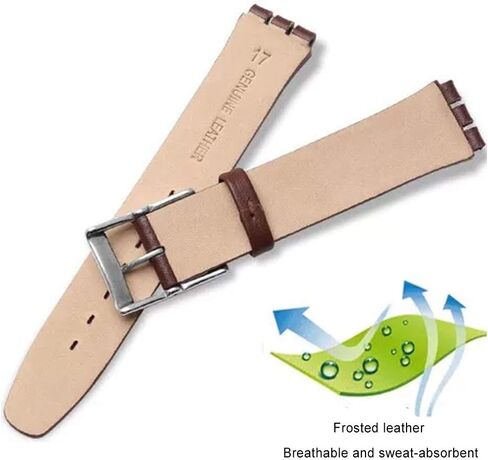 Swatch Smooth Grain Cow Leather Stainless Steel Buckle Watch Band Strap with Tool Watch Width 17mm Replacement for Men's Swatch in Saudi Arabia