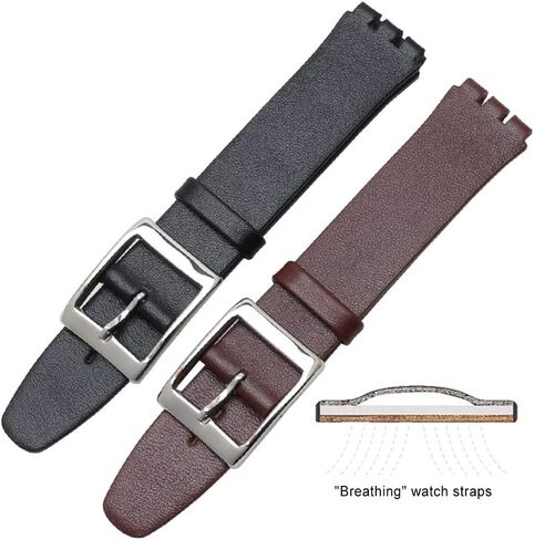 Swatch Smooth Grain Cow Leather Stainless Steel Buckle Watch Band Strap with Tool Watch Width 17mm Replacement for Men's Swatch in Saudi Arabia