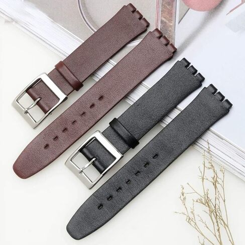 Swatch Smooth Grain Cow Leather Stainless Steel Buckle Watch Band Strap with Tool Watch Width 17mm Replacement for Men's Swatch in Saudi Arabia