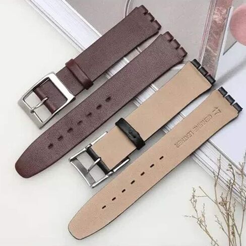 Swatch Smooth Grain Cow Leather Stainless Steel Buckle Watch Band Strap with Tool Watch Width 17mm Replacement for Men's Swatch in Saudi Arabia