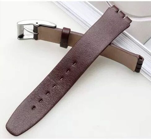 Swatch Smooth Grain Cow Leather Stainless Steel Buckle Watch Band Strap with Tool Watch Width 17mm Replacement for Men's Swatch in Saudi Arabia