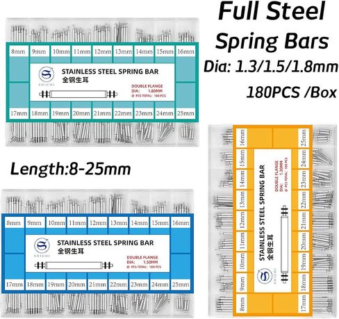 Set of 180PCS Full Stainless Steel Watch Strap Spring Bar 1.3mm 1.5mm 1.8mm Watch Band Lug Connect Spring Pins Bars Rod in Saudi Arabia