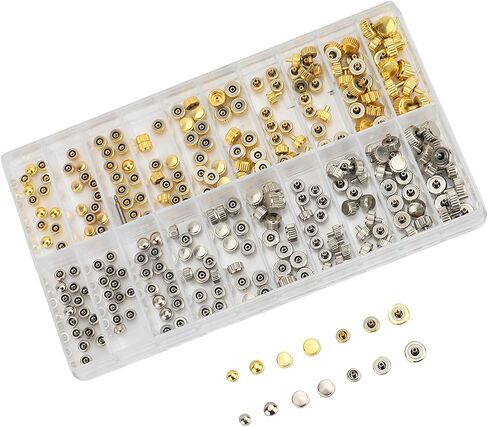 Stainless Steel Watch Crowns Watch Crown Set 300pcs Replacement Parts for Professional Watchmaker Repairers with 3.5mm 4.0mm 4.5mm 5.0mm 6. Round Head Flat Head O in Kuwait