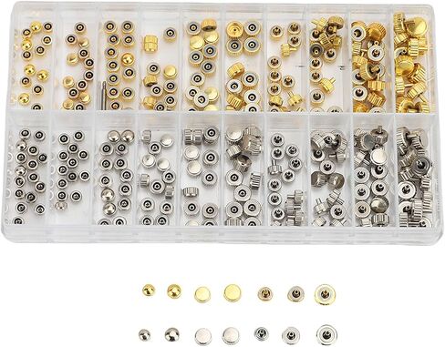 Stainless Steel Watch Crowns Watch Crown Set 300pcs Replacement Parts for Professional Watchmaker Repairers with 3.5mm 4.0mm 4.5mm 5.0mm 6. Round Head Flat Head O in Kuwait
