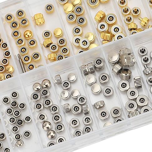 Stainless Steel Watch Crowns Watch Crown Set 300pcs Replacement Parts for Professional Watchmaker Repairers with 3.5mm 4.0mm 4.5mm 5.0mm 6. Round Head Flat Head O in Kuwait