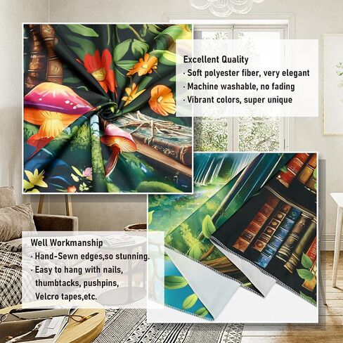 Amonercvita Bookshelf Tapestry Fantasy Waterfall Tapestries Magical Library Tapestries Aesthetic Plants Bookcase Tapestry Wall Hanging for Home Decor in Saudi Arabia