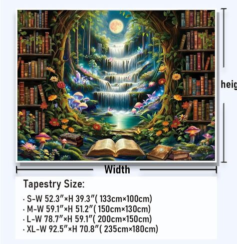 Amonercvita Bookshelf Tapestry Fantasy Waterfall Tapestries Magical Library Tapestries Aesthetic Plants Bookcase Tapestry Wall Hanging for Home Decor in Saudi Arabia