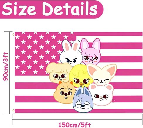 Stray Kids SKZOO Tapestry 3 x 5 FT Pink Skz Flag with 2 Brass Grommets Birthday Party Banner for Dorm Rooms, Bedrooms, Indoors and Outdoors in Saudi Arabia
