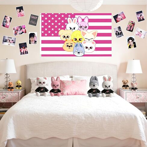 Stray Kids SKZOO Tapestry 3 x 5 FT Pink Skz Flag with 2 Brass Grommets Birthday Party Banner for Dorm Rooms, Bedrooms, Indoors and Outdoors in Saudi Arabia