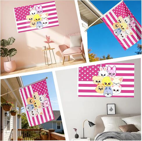 Stray Kids SKZOO Tapestry 3 x 5 FT Pink Skz Flag with 2 Brass Grommets Birthday Party Banner for Dorm Rooms, Bedrooms, Indoors and Outdoors in Saudi Arabia