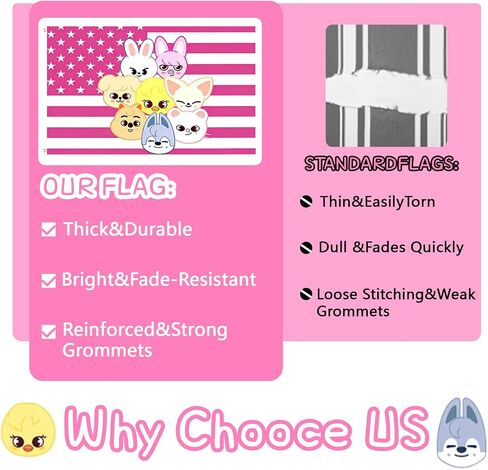 Stray Kids SKZOO Tapestry 3 x 5 FT Pink Skz Flag with 2 Brass Grommets Birthday Party Banner for Dorm Rooms, Bedrooms, Indoors and Outdoors in Saudi Arabia