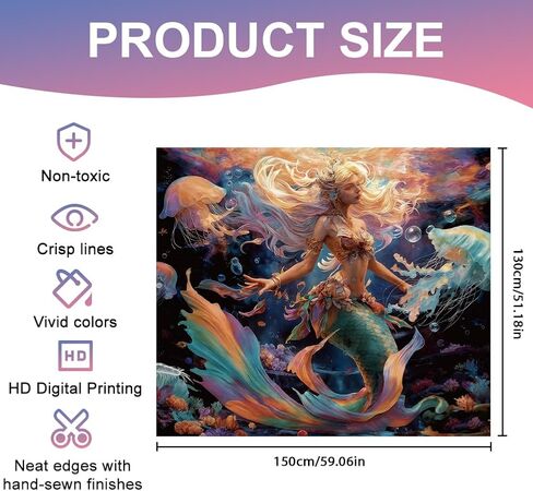 CRAFTYMELODY Mermaid Blacklight Tapestry Ocean Theme Glow in the Dark Tapestry UV Reactive Forest Wall Hanging 59×51 Inch with Hook Self Adhesive Sticker Clip for Home Wall Decor in Kuwait