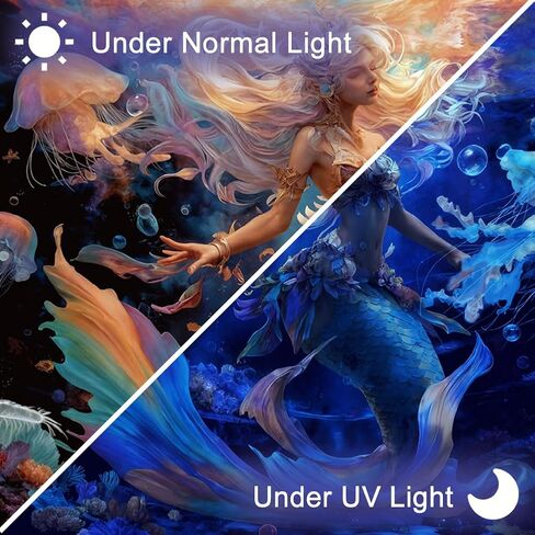 CRAFTYMELODY Mermaid Blacklight Tapestry Ocean Theme Glow in the Dark Tapestry UV Reactive Forest Wall Hanging 59×51 Inch with Hook Self Adhesive Sticker Clip for Home Wall Decor in Kuwait