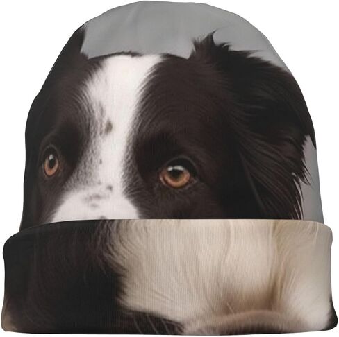 Beanie Hats for Men Women Soft Knit Cuffed Beanie Border Collie Skull Cap Headwear Ski Hat Black in Kuwait