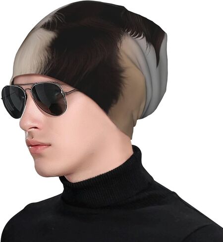 Beanie Hats for Men Women Soft Knit Cuffed Beanie Border Collie Skull Cap Headwear Ski Hat Black in Kuwait