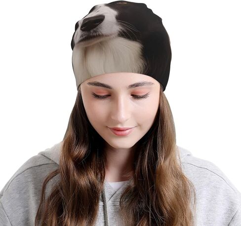 Beanie Hats for Men Women Soft Knit Cuffed Beanie Border Collie Skull Cap Headwear Ski Hat Black in Kuwait