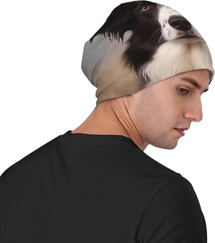 Beanie Hats for Men Women Soft Knit Cuffed Beanie Border Collie Skull Cap Headwear Ski Hat Black in Kuwait