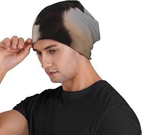 Beanie Hats for Men Women Soft Knit Cuffed Beanie Border Collie Skull Cap Headwear Ski Hat Black in Kuwait