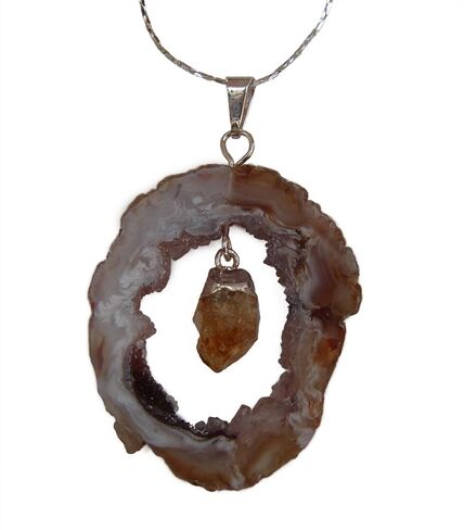 Feng Shui Import Brown Geode Slice with Citrine Pendant in Saudi Arabia