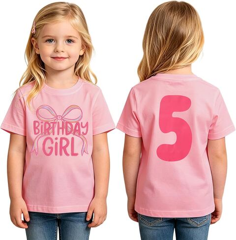 BOUTIKOME Bow Birthday Girl Shirt Toddler Girl Birthday Tshirt 1st 2nd 3rd 4th 5th 6th 7th 8th 9th Kid Bday Party Gift Outfit in Kuwait